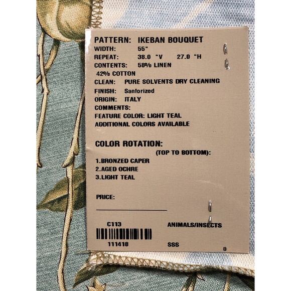 Robert Allen Beacon Hill Ikebana Bouquet Hand Printed Japanese Linen Fabric Teal - Picture 7 of 10